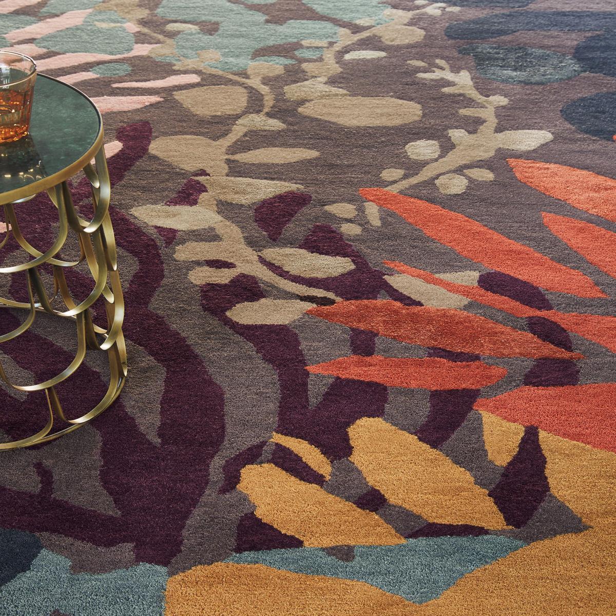 Tapis salon et chambre tissé en laine motif floral OLOL