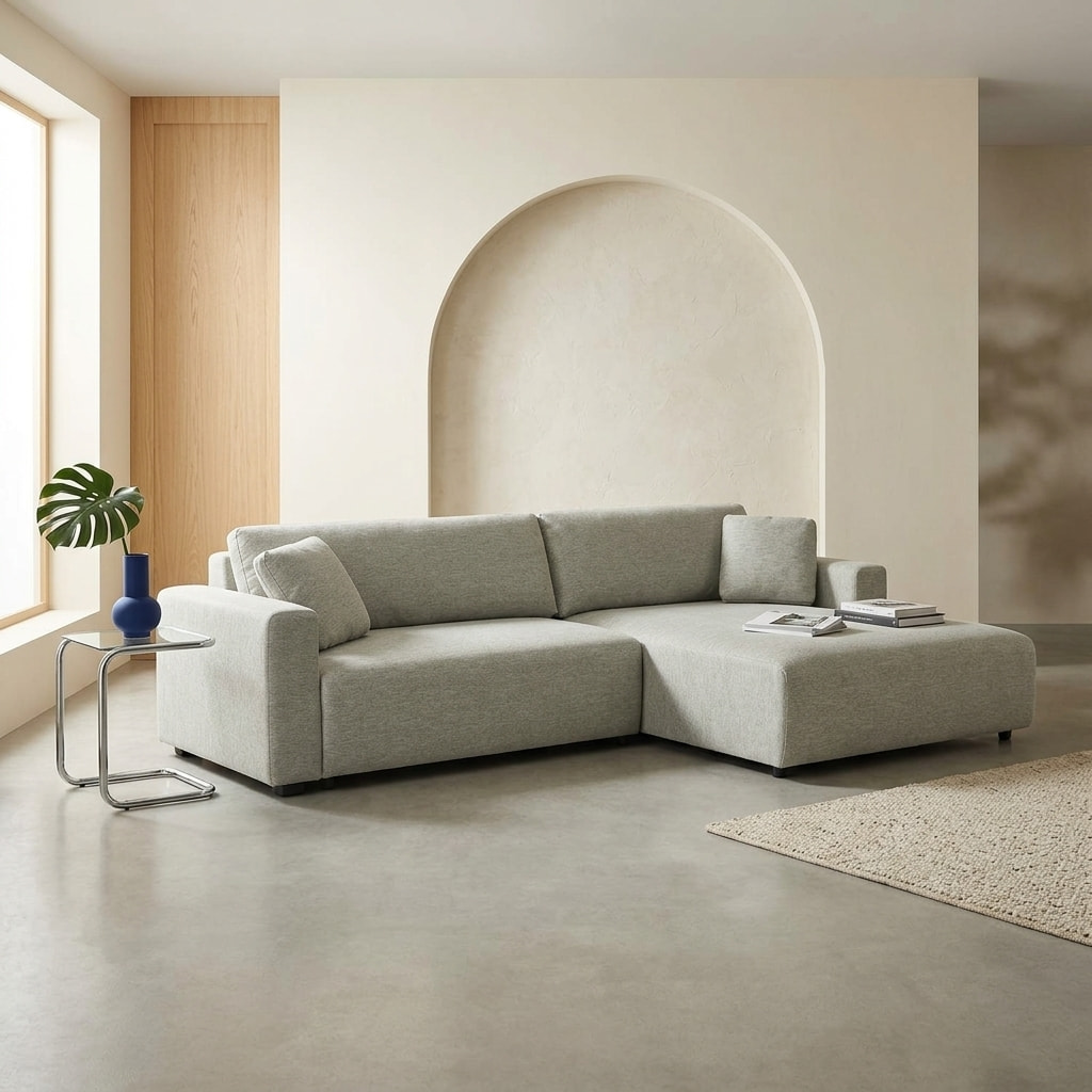 Canapé d'angle droit convertible 3 places tissu avec coffre WIDE