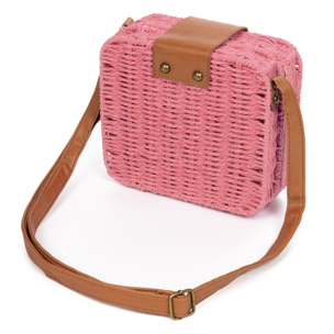 IRIA QUINTANA Borsa a tracolla da donna Empoli. Tessuto di paglia in pelle sintetica PU. 18x7x17cm. Colore: rosa chiaro