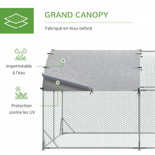 Enclos poulailler chenil 10,64 m² - parc grillagé dim. 3,8L x 2,8l x 1,97H m - espace couvert - acier galvanisé