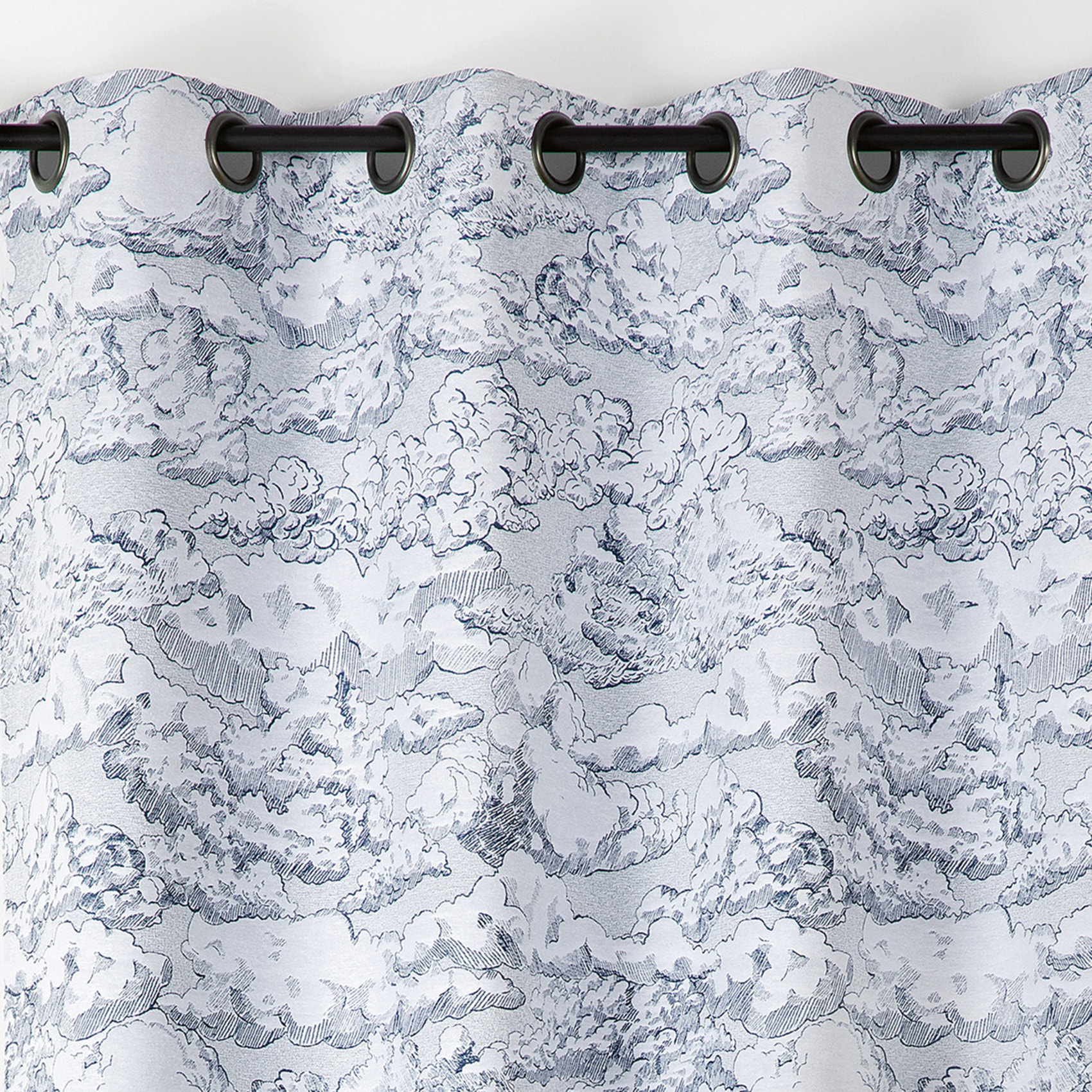 Rideau jacquard motif nuage à oeillets - Bleu Foncé