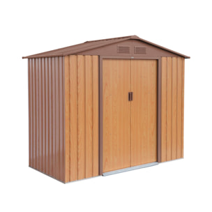 Abri de jardin en métal - Houtland. 2.71 m² chêne - Cabane à outils avec double portes coulissantes. kit de fixation sol inclus. L 213 x P 131 x H 185cm