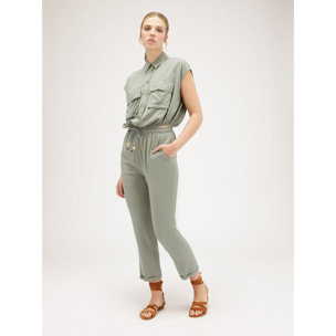 Motivi - Camisa cropped con bolsillos - Verde