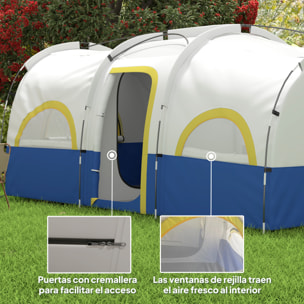 Tienda de Campaña Familiar tipo Túnel para de 4-6 Personas Impermeable 3000 mm Tienda de Camping Plegable con 2 Dormitorios Bolsa para Senderismo 435x251x195 cm Azul y Blanco