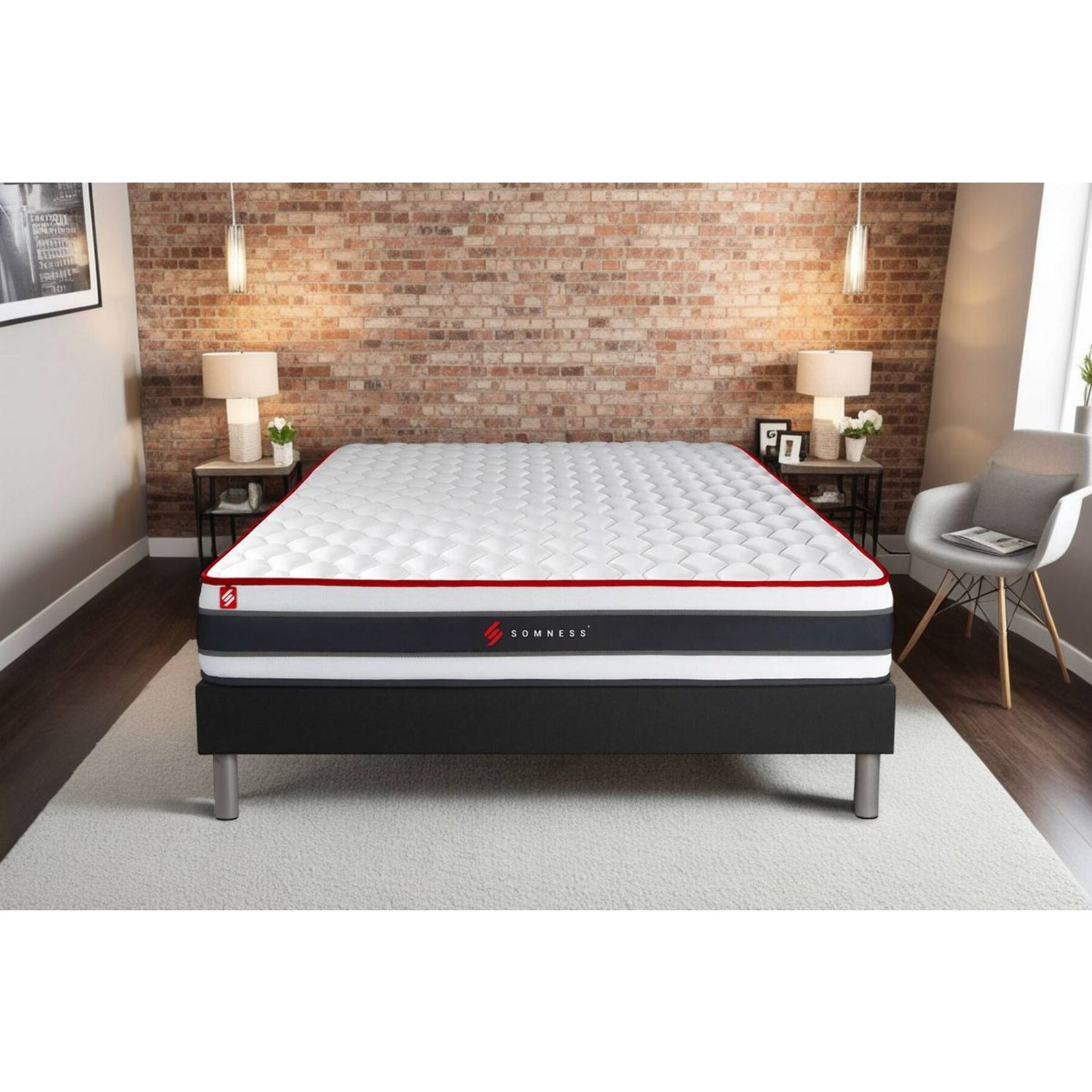 Ensemble Matelas Sommier 140x190 cm - Sommier Noir (déjà monté) - Energy