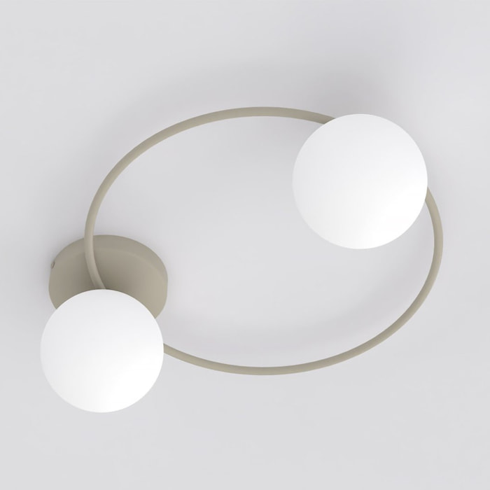 Lampada a sospensione SOPRA in acciaio beige e vetro opale