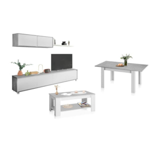 Pack salón con mesa de centro y mesa de comedor Arlet Max Blanco Artik (Blanco Mate) - Gris Cemento