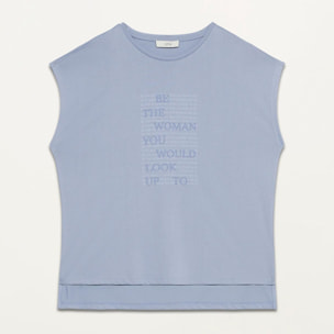 Oltre - Camiseta con letras en mezcla de modal - Light - blue