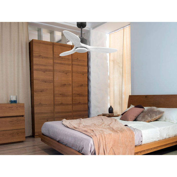 Ventilateur de plafond Réversible  Thermostat Dimmable Wifi Moteur à courant continu Toits en pente Télécommande Lumière à trois tons Hypersilence Mémoire