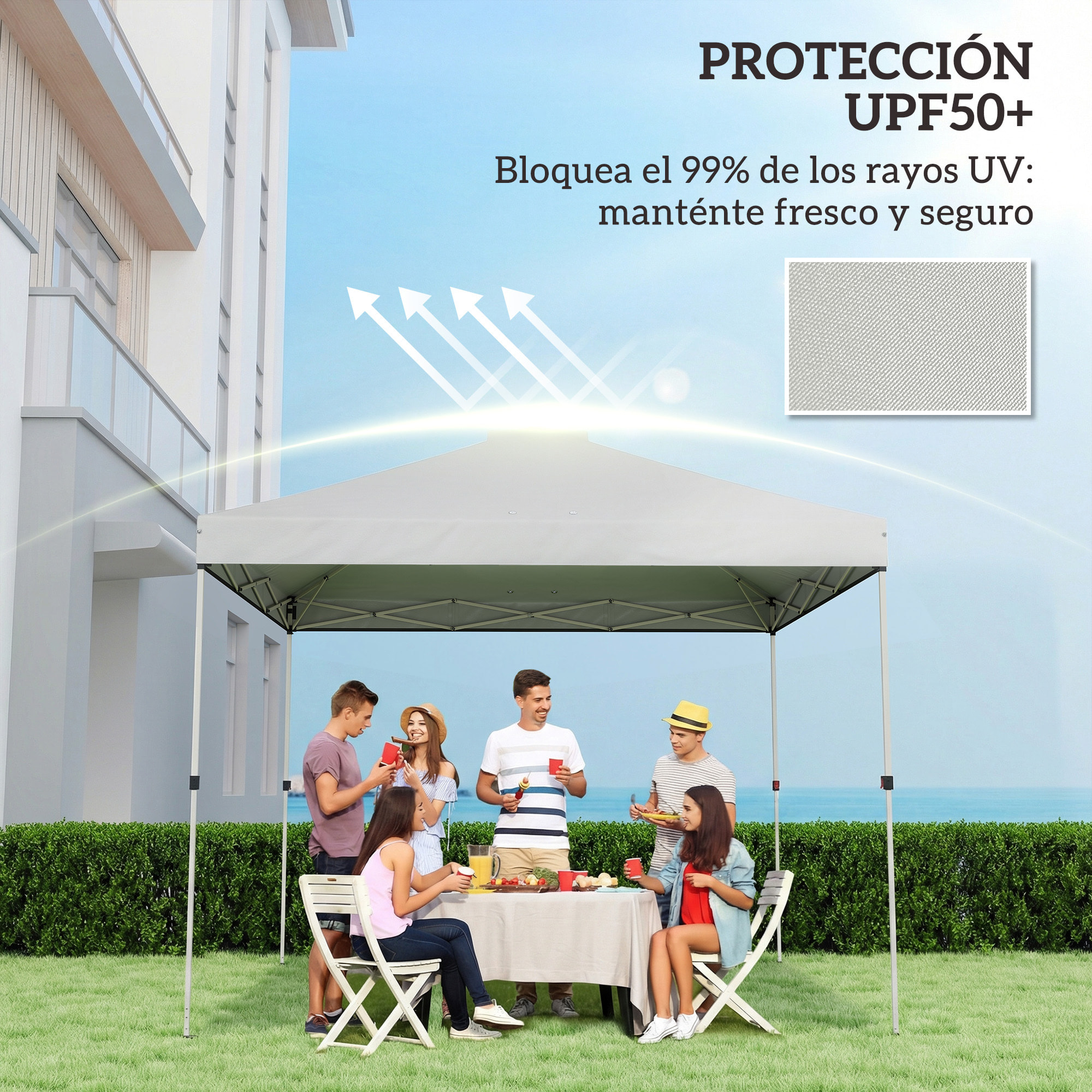 Toldo de Pérgola de Recambio 3x3 m Techo de Repuesto para Carpa Plegable de Jardín de Tela Oxford 210D con 8 Orificios de Drenaje y Doble Ventilación Protección UV 50+ SOLO TOLDO Blanco