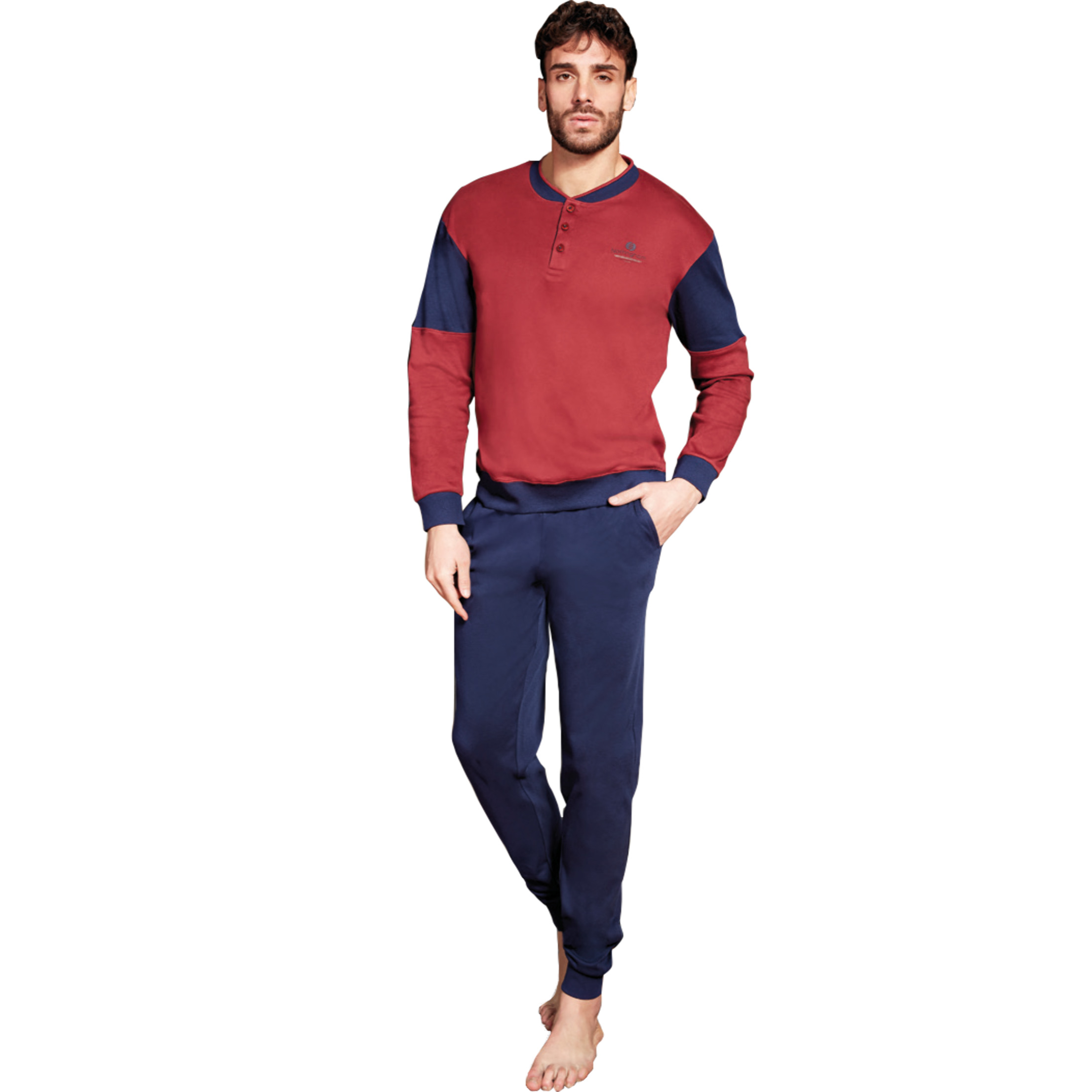 Pigiama Uomo lungo invernale in Cotone Interlock Nottingham, Art. FR44580 Bordeaux