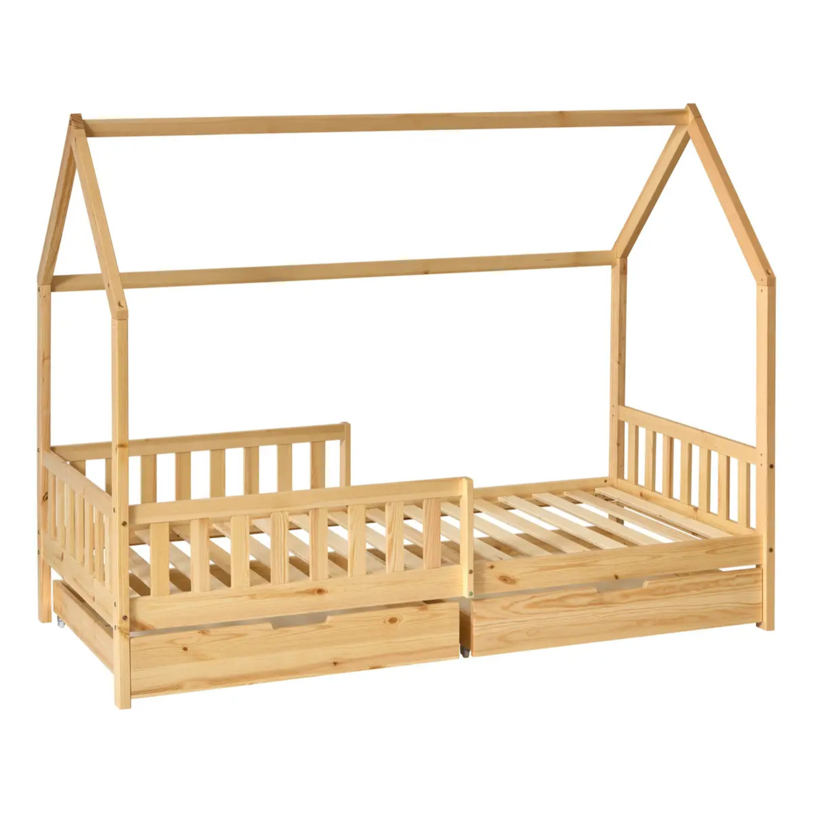 Lit cabane enfant Bosco 2 tiroirs 194,8x98x155,5cm Naturel