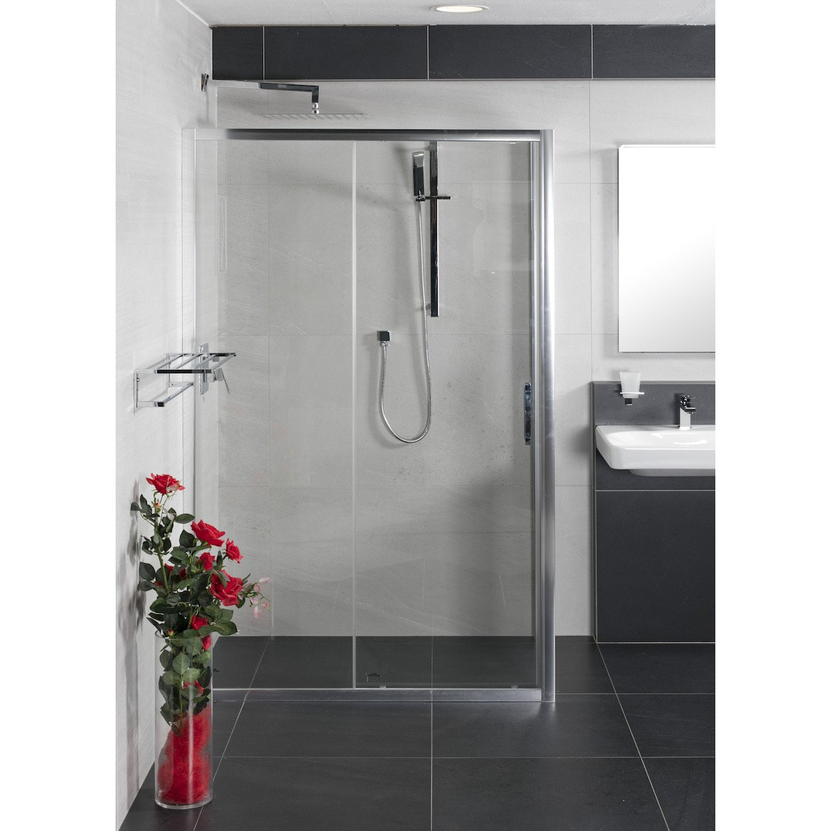 Tex Porte coulissante de douche verre trempé transparent avec glissières silencieuses 120x195cm, Chrome (SIKOTEXD120CRT)