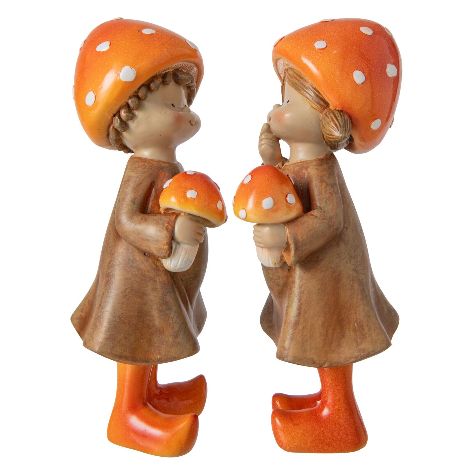J-Line Garçon et fille champignon - polyrésine - beige/orange - large - assortiment de 2