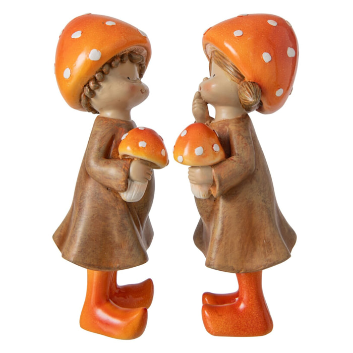 J-Line Garçon et fille champignon - polyrésine - beige/orange - large - assortiment de 2