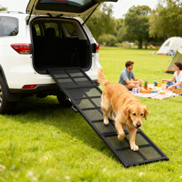 Rampe chien acier pliable portable surface antidérapante noir