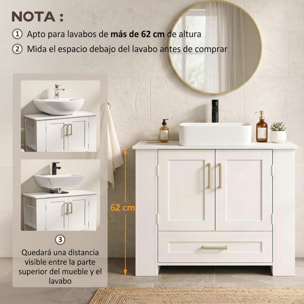 HOMCOM Mueble Bajo Lavabo, Mueble de Baño con Estantes en la Puerta, Portarrollos, Cajón, Compartimentos Abiertos, para Lavabo sin Pedestal, 80x30x62 cm, Blanco