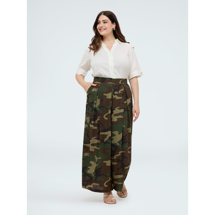 Fiorella Rubino - Pantalones palazzo camuflaje - Verde militare
