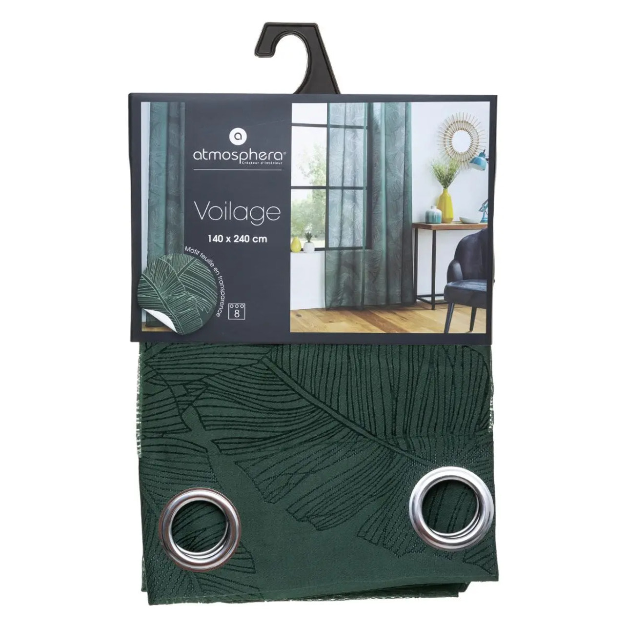 Voilage "Devo" vert cèdre 140x240cm