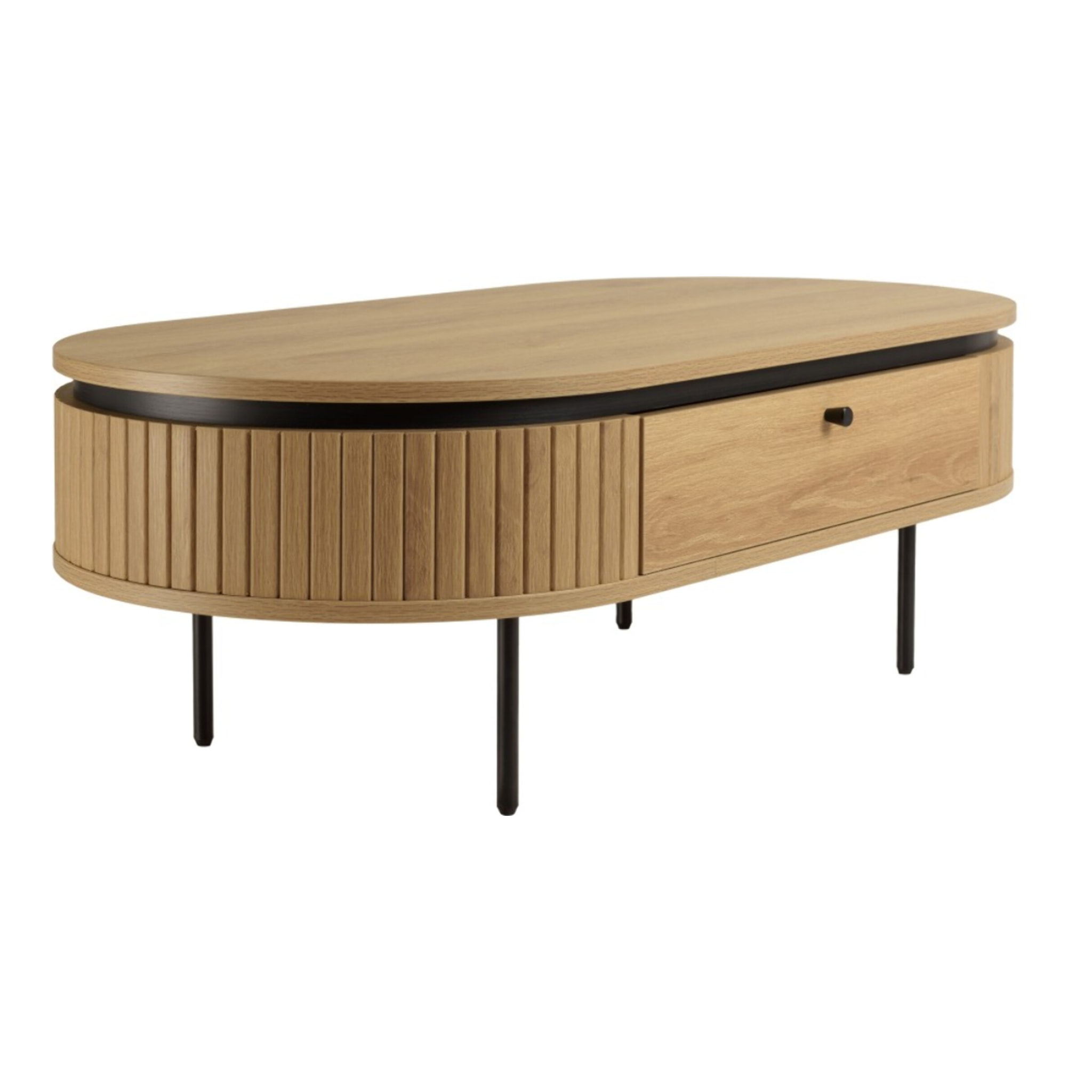 ETHAN - Table basse arrondie couleur naturelle 2 tiroirs