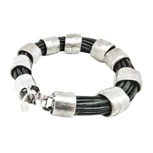 Pulsera Round en cuero negro