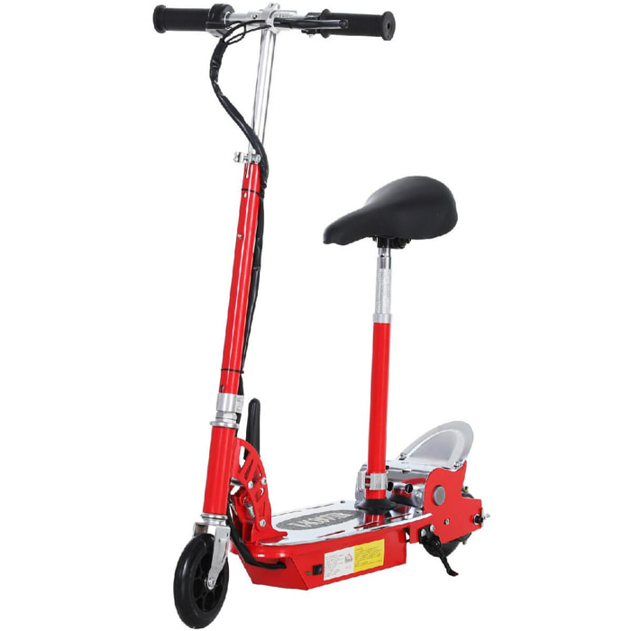 Trottinette électrique 120 W pliable pour enfant de 7 à 12 ans hauteur guidon et selle réglable 10 Km/h max. rouge