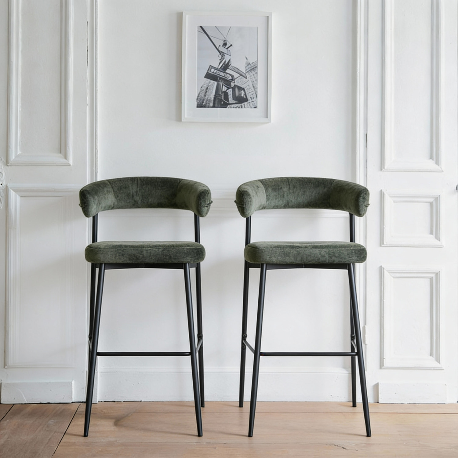 Lot de 2 tabourets de bar en tissu vert THEA