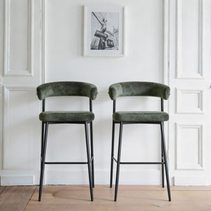 Lot de 2 tabourets de bar en tissu vert THEA