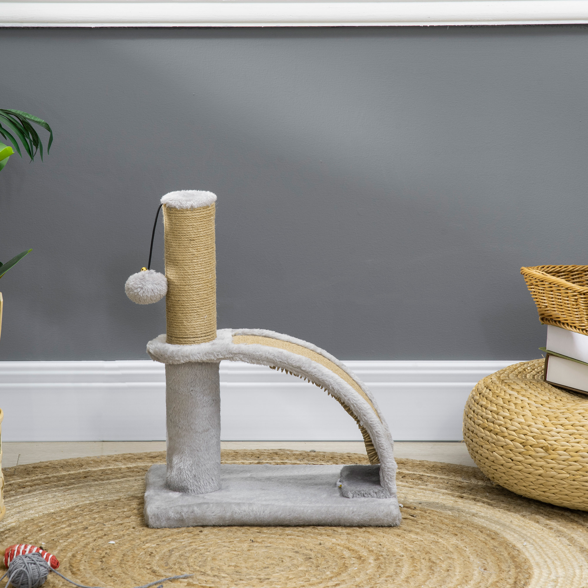 Árbol Rascador para Gatos Altura 43 cm Mini Árbol para Gatos Torre para Gatos con Tabla para Rascar Bola Colgante y Poste de Yute Gris