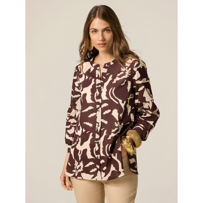 Oltre - Blusa holgada de algodón estampado - Marrón