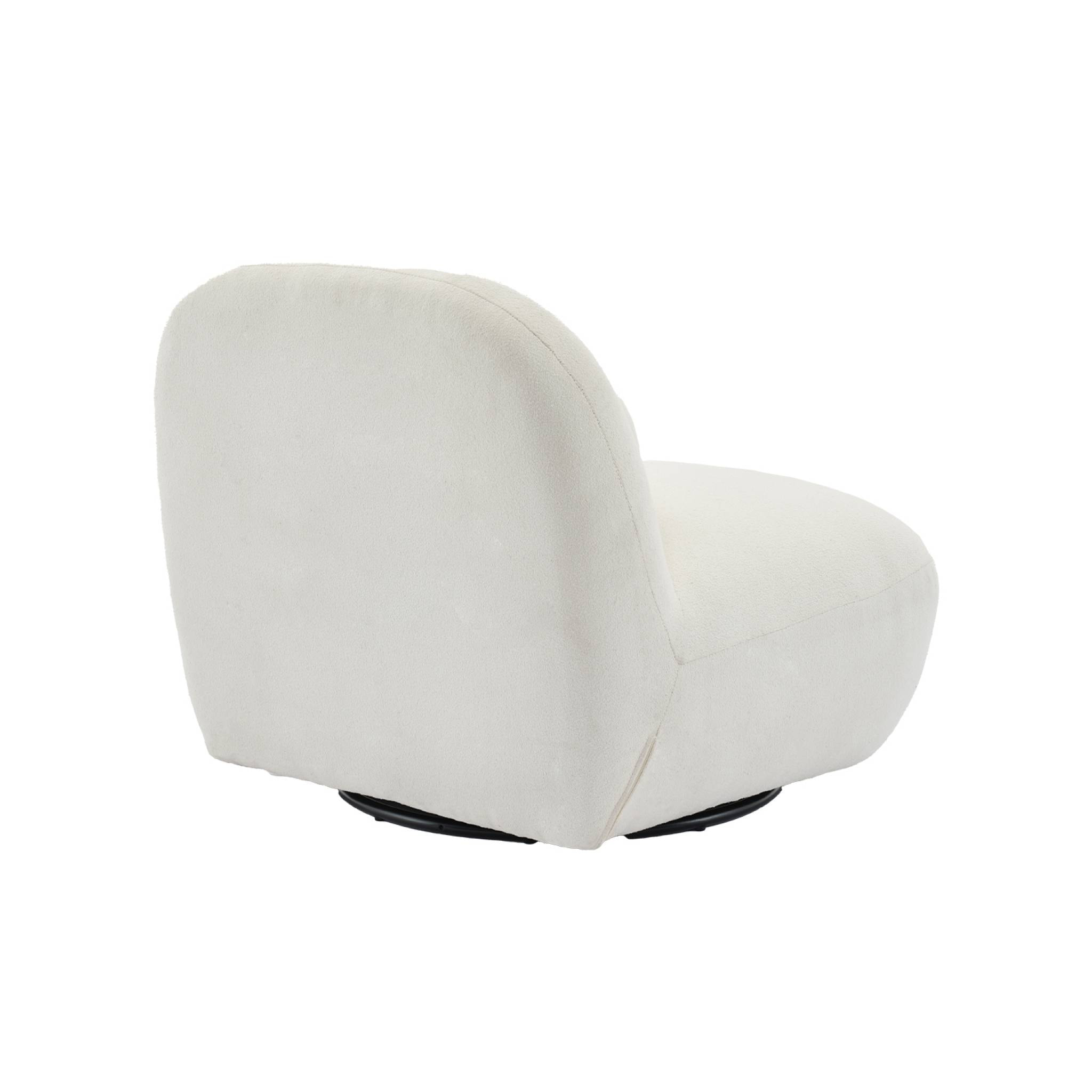 Fauteuil pivotant 360° en bouclette texturée blanc crème. piètement en métal noir mat - SPINO