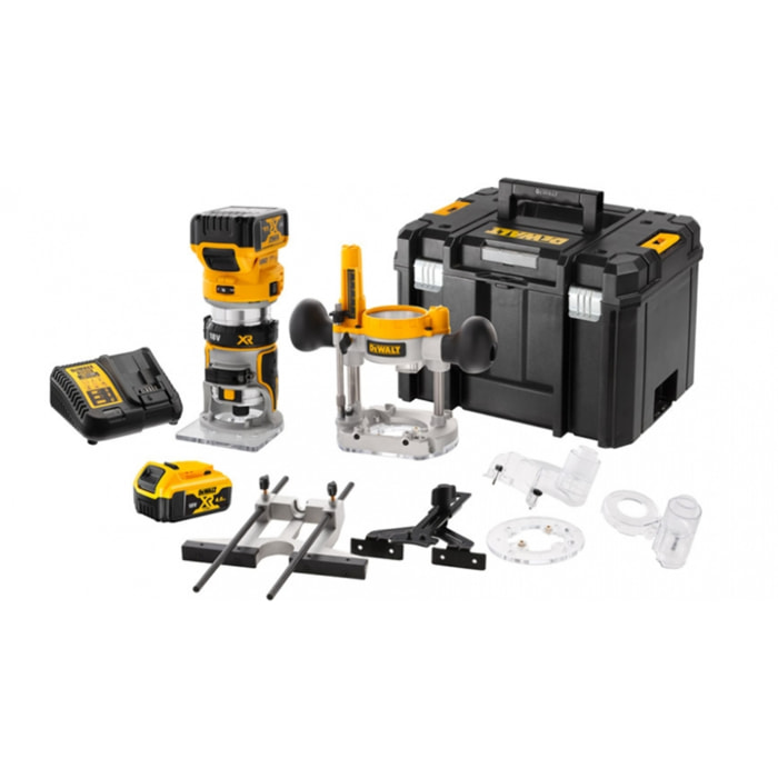 Affleureuse-défonceuse XR 18V DEWALT - 2 batteries 18V5Ah - pince 6-8 mm + accessoires - coffret Tstak - DCW604P2-QW