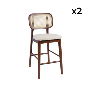 Tabouret de bar bois d'hévéa cannage et bouclette 66,5cm (lot de 2) MANI