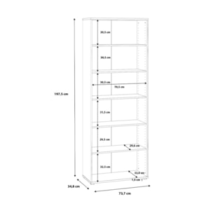 Étagère H. 198 x L. 74 cm décor chêne artisan avec 5 étagères - MIA