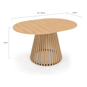 Tables repas Camélia plateau rond extensible 110-150cm et pieds lattes - Bois