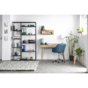 Chaise de bureau à roulettes capitonnée en tissu bleu canard et acier chromé BALTIK