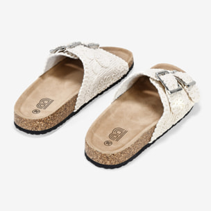 Sandalias planas macramé beige