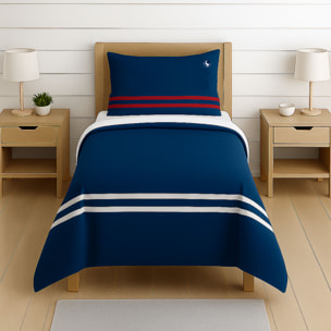 Juego de 3pzs color azul marino (funda nórdica individual 155x200+30cm + sábana bajera 90x200+30cm + funda cojín 45x115cm) 100% algodón 180tc el ganso