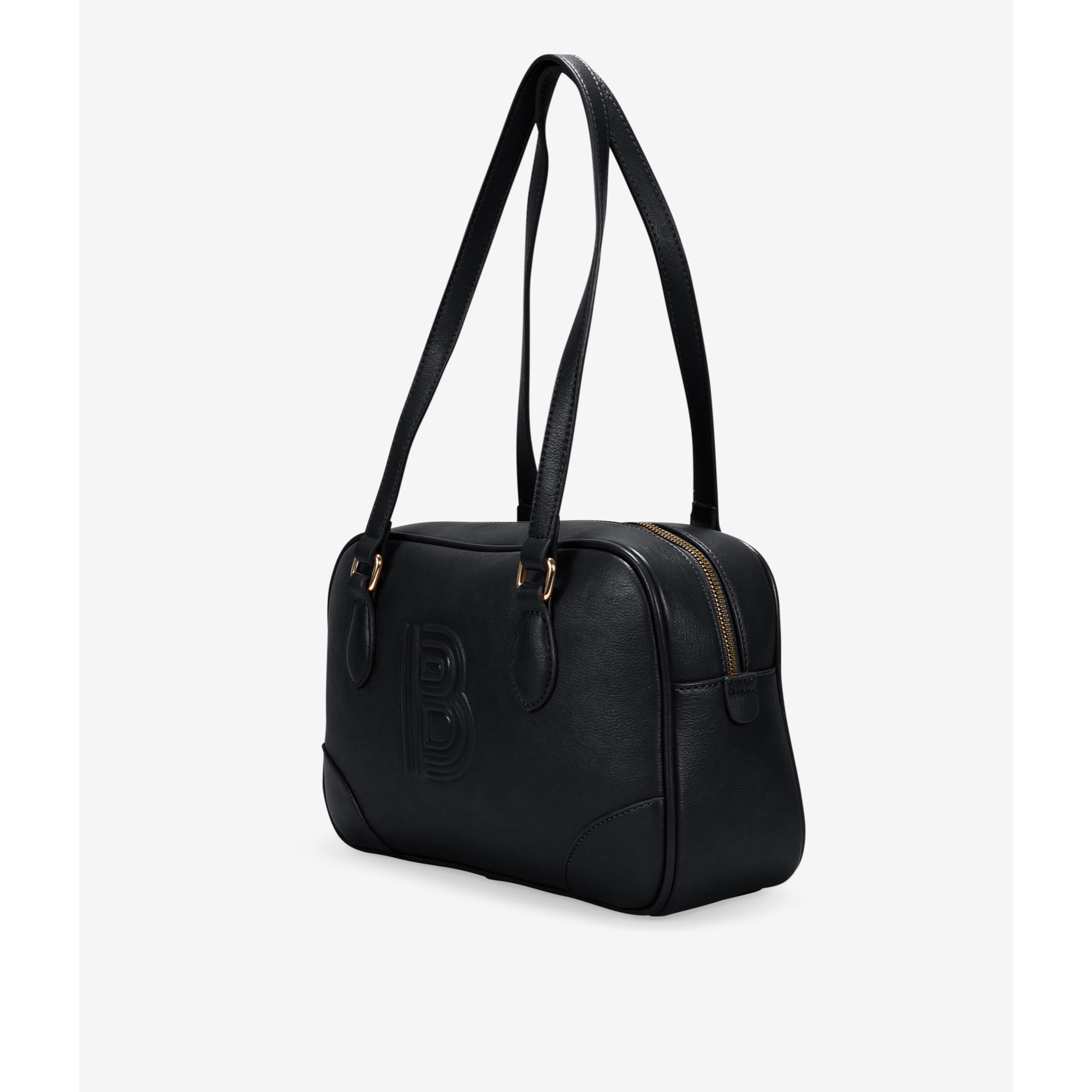 Bolso de hombro negro con asas tubulares