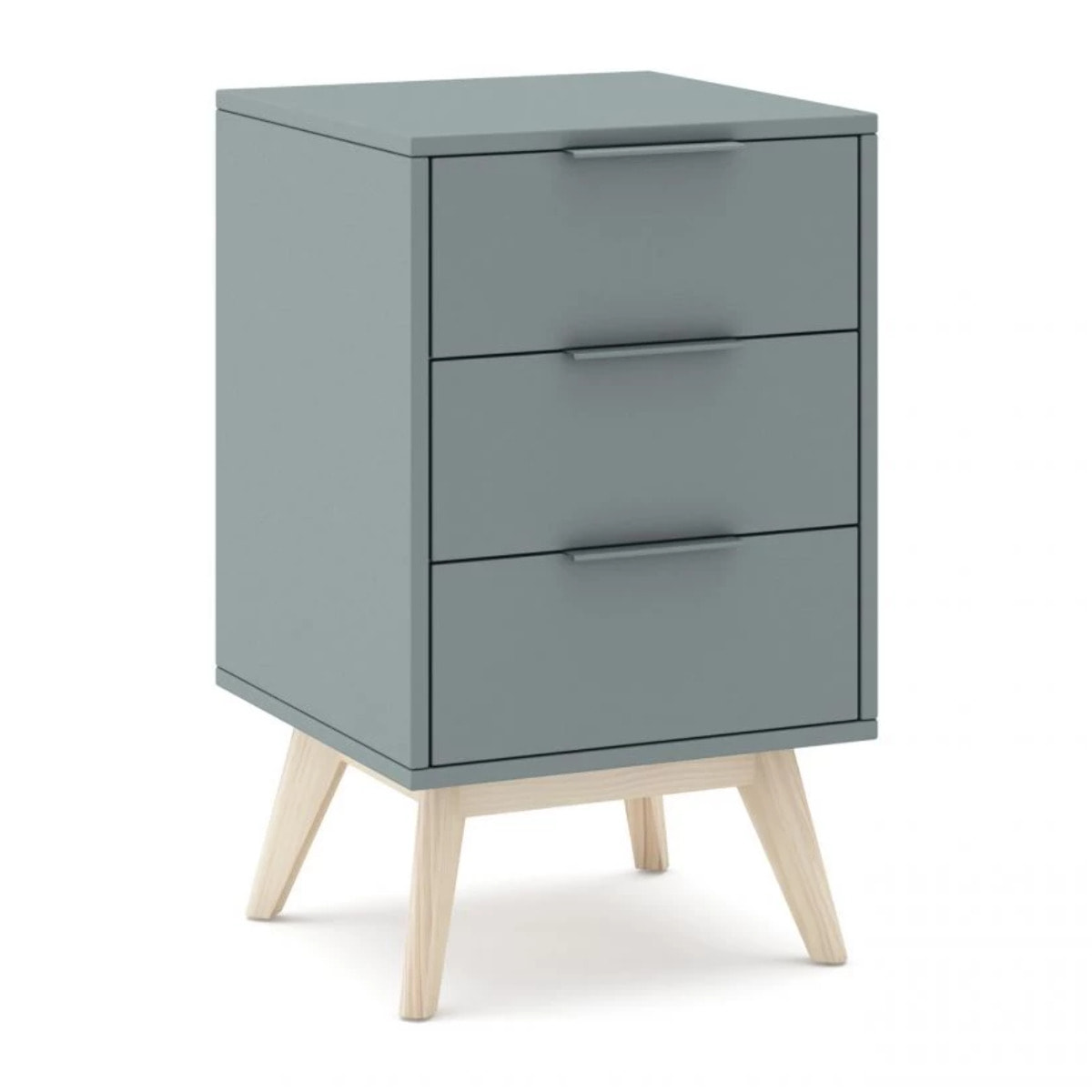 Mesita de noche de 3 cajones y patas en verde salvia y oak soft 40x65,5 cm Numa Verde Salvia - Oak Soft