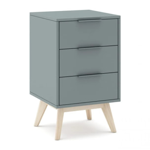 Mesita de noche de 3 cajones y patas en verde salvia y oak soft 40x65,5 cm Numa Verde Salvia - Oak Soft