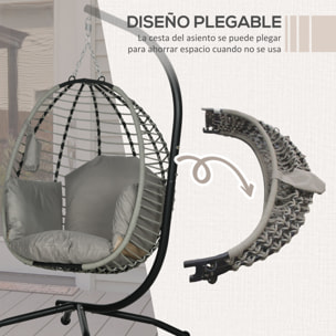 Silla Colgante Huevo con Soporte Columpio de Jardín Exterior con Cesta Plegable Cojín y Reposacabezas Columpio Colgante para Interior y Exterior Carga 120 kg Gris y Negro