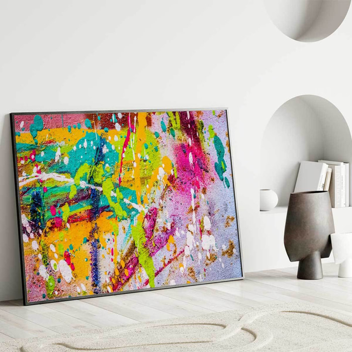 Affiche encadrée abstraite multicolore contemporaine Affiche + cadre en métal - Noir