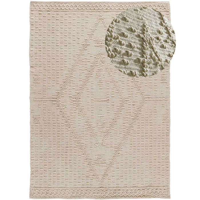 PAMUK Alfombra étnica algodón reciclado con relieve en crema, varias medidas disponibles