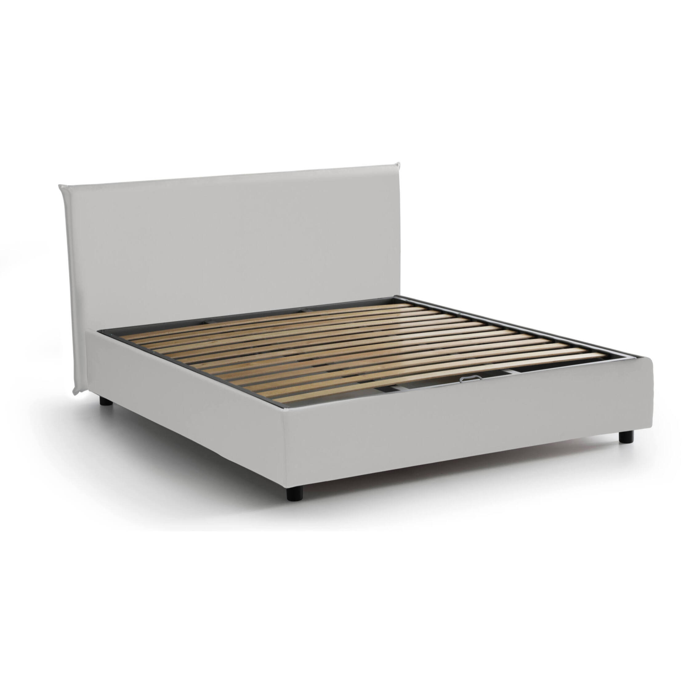 Letto matrimoniale Ariella, Letto contenitore con rivestimento in ecopelle, 100% Made in Italy, Apertura frontale, adatto per materasso Cm 160x200, Bianco