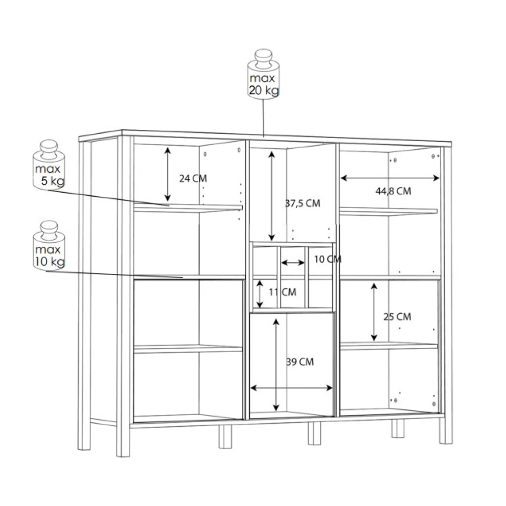 Buffet de rangement haut en bois effet chêne - MIAMI