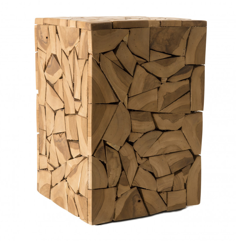 SUZY - Table d'appoint marron carrée 30x30cm mosaïque bois Teck