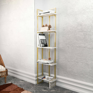 Libreria Dbradari, Scaffale da ufficio, Mobile portalibri, Biblioteca, 45x22h180 cm, Bianco e Oro