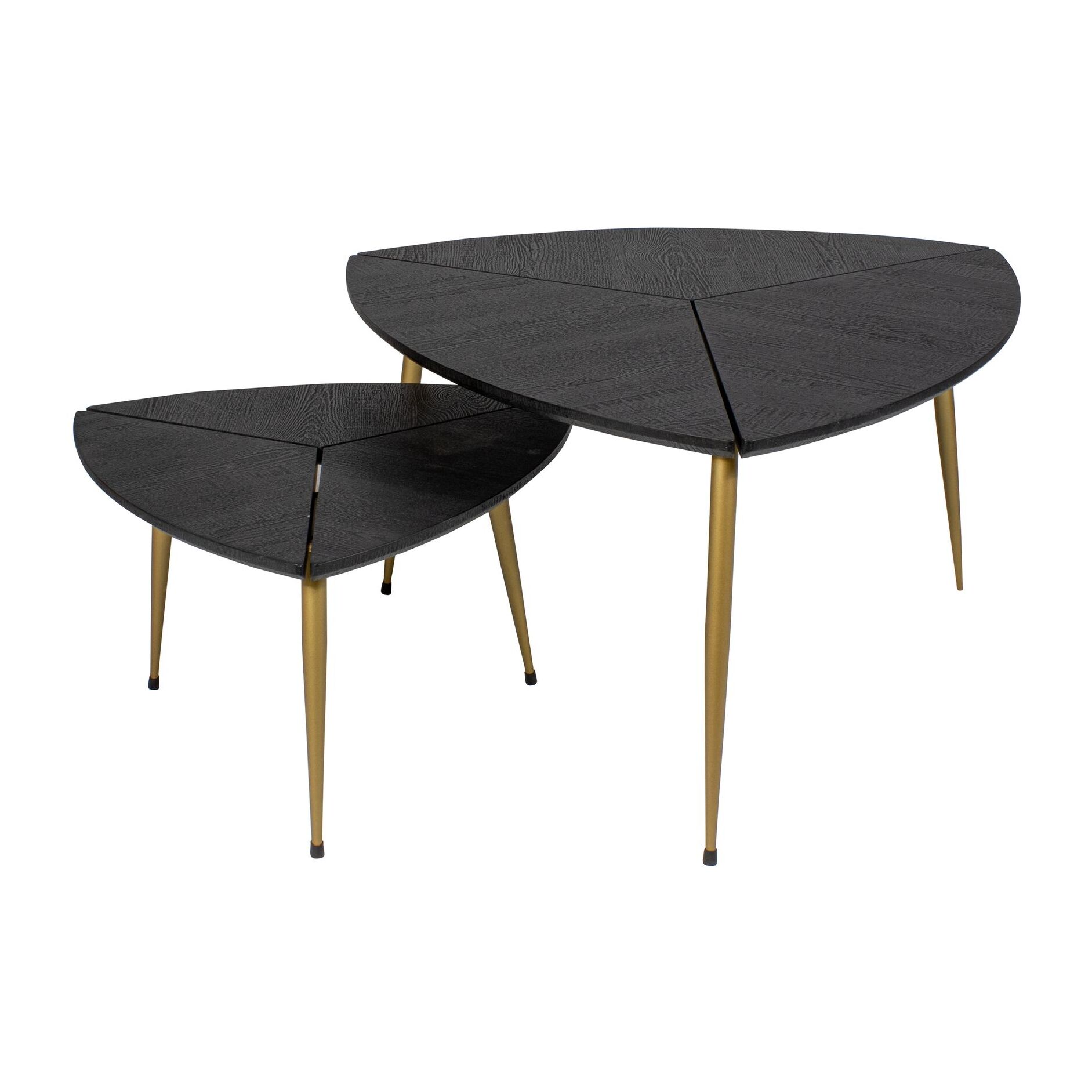 Lot de 2 tables gigognes finition bois et pieds en métal doré  SAKURA