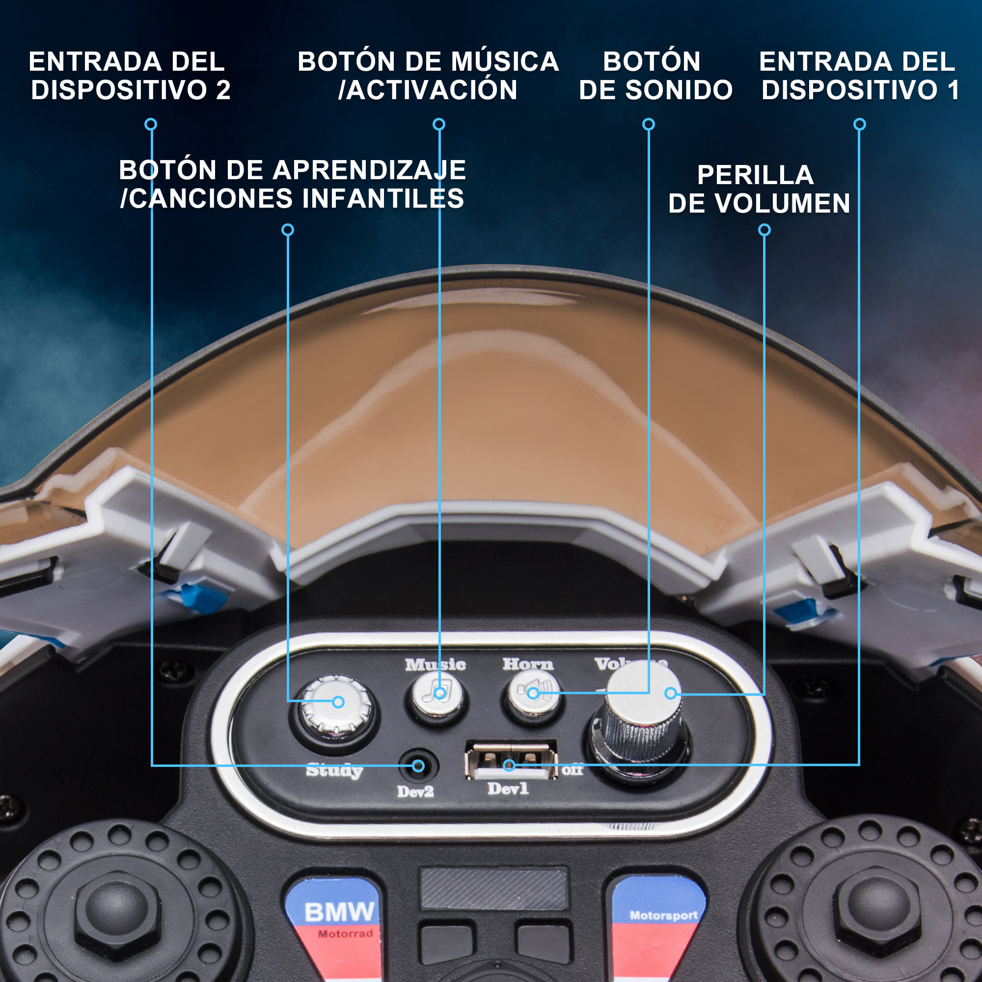 MotoEléctricaBMWHP4paraNiñosde+18MesesMotocicletadeBatería6VconMúsicaUSBVelocidad2,5km/hAvanceyRetrocesoCarga30kg82,5x42x54cmRojo